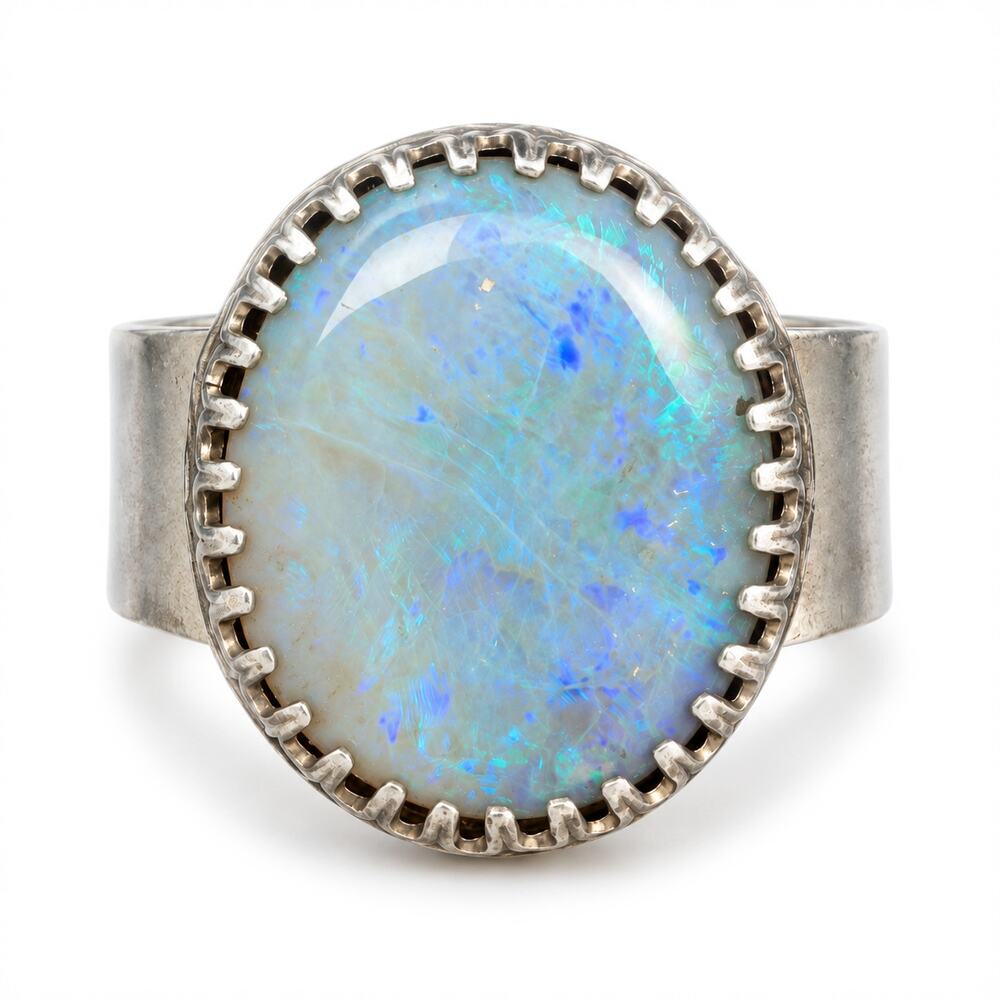 Lightning Ridge Crystal Opal Sterling Silver Ring – Size 7+